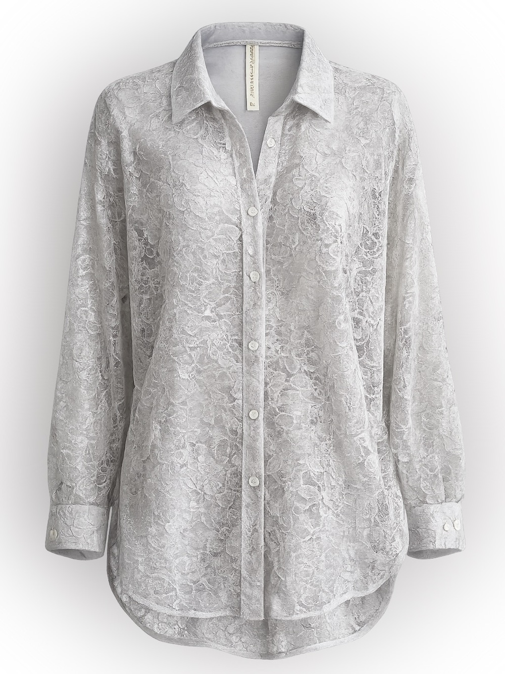 Anthropologie Sheer Silver Lace Button Down Blouse | Lurex Floral | 2X